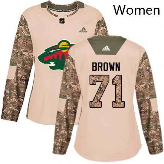 Womens Adidas Minnesota Wild 71 J T Brown Authentic Camo Veterans Day Practice NHL Jerse